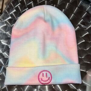 Smiley face tye dye beanie hat NWT